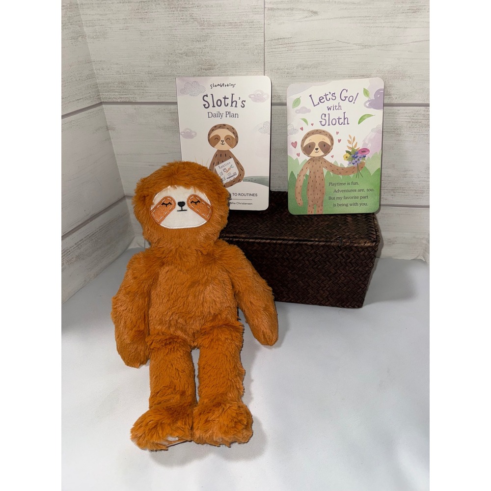 Slumberkins Sloth Kin Plush Honey Brown with Sloth Daily Plan Board Books Set